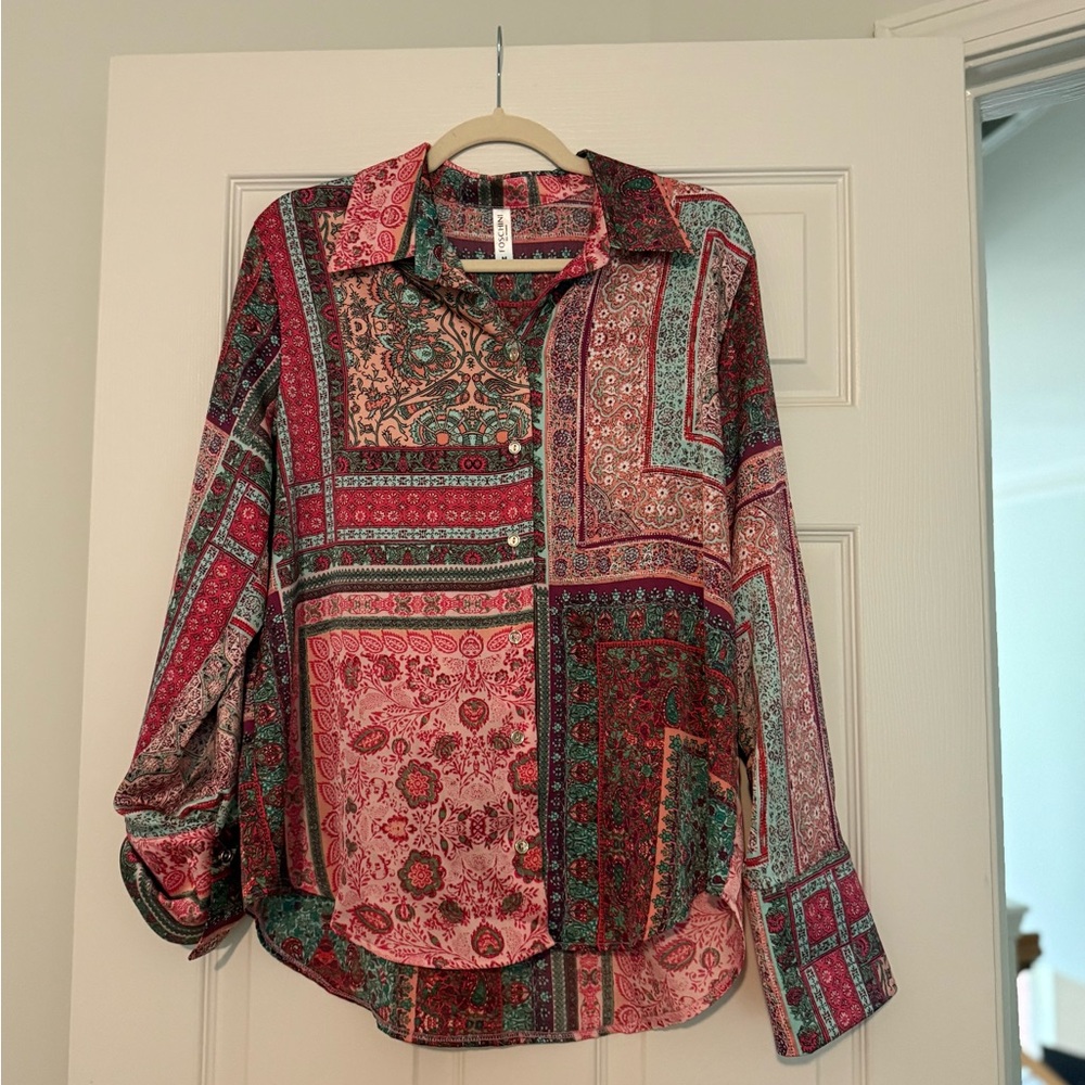 Women's Multicolor Patchwork Button Down Shirt - image 1